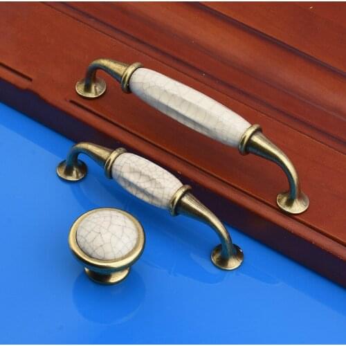 JD Antique Crack Design Wardrobe Door Knobs Handles Marble Ceramic Cabinet Drawer Knobs European Furniture Hardware