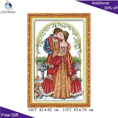 Joy Sunday Red Dressed Couple Cross Stitch Home Decoration R234 14CT 11CT Counted and Stamped Forever Love Cross Stitch kits