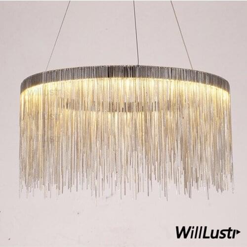 Aluminum chain ring chandelier round pendant lamp fringe chains suspension lighting living sitting room hotel restaurant light