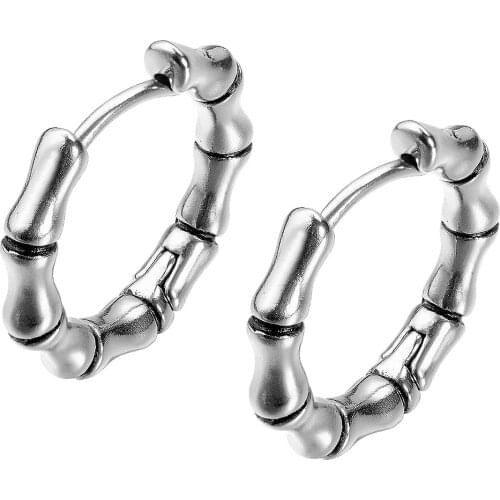 Punk Vintage Stainless Steel Bamboo Round Men Women Hoop Earrings Trendy Small Minimalism Jewelry Accessories Earrings Wholesale