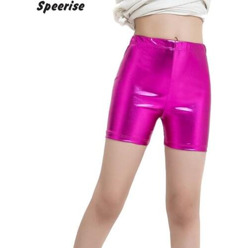 Summer Little Girl Shorts Metallic Dancewear Straight Kids Gymnastics Workout Pant For Girls Onstage Costumes Beach Shorts Sport