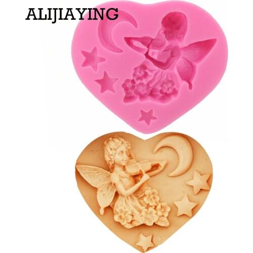 M0015 1Pcs Star moon Silicone 3D Angel Girl Mold For Fondant Cake Decorating Baking Tools Baby Shower Care Theme Molds