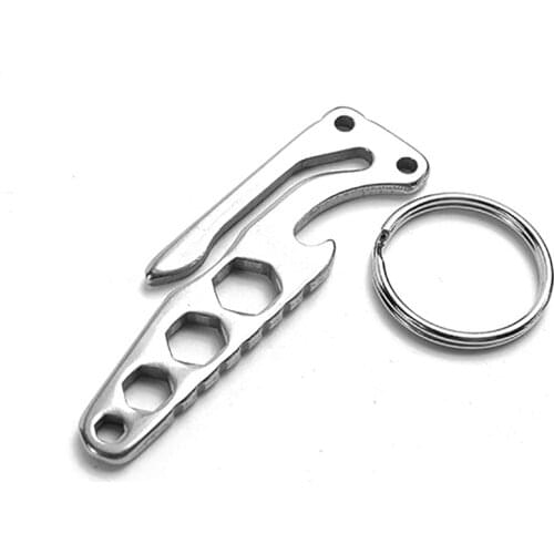 Stainless Steel Multi-tool Keychain Survival Tactical Gear Bottle Opener, Hex Key Wrench Universal Everyday Carry Pocket Tool
