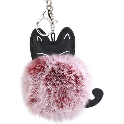 Fashion 8CM Cute Cat Keychain Pendant Women Key Ring Holder Pompoms Key Chains chaveiro 2