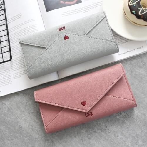 Fashion Long Women Wallets Heart-shaped Letter Embroidery Simple Women Clutch Purse 2019 New Leather Luxury Money Bags