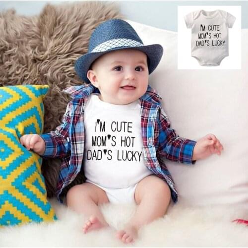 Newborn Soft Cotton Romper I'm Cute Moms Hot Dads Lucky Letters Print Baby Oneies Summer Fashion Kids Short Sleeve Toddler