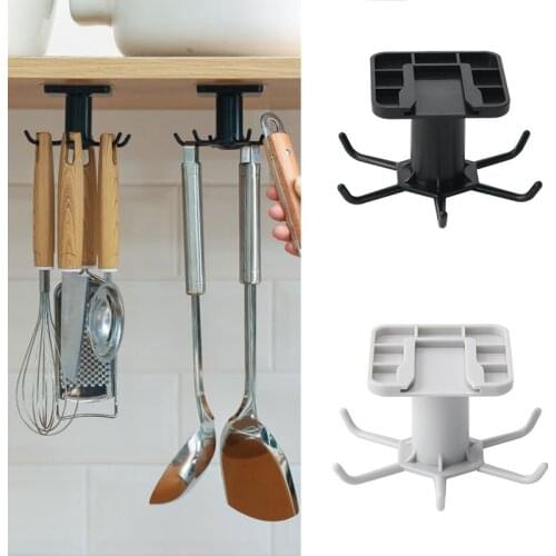 Kitchen and Bathroom Top Plate Wall Hanging 6-jaw Position 360-degree Rotatable Hook Waterproof and Moisture-proof Kitchen Tool