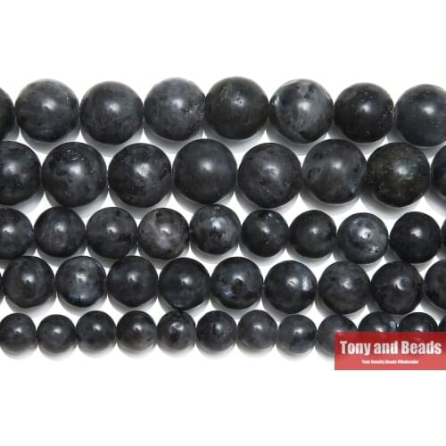 Natural Stone Black larvikite Labradorite Round Beads 15" Strand 4 6 8 10 12 14MM Pick Size For Jewelry Making