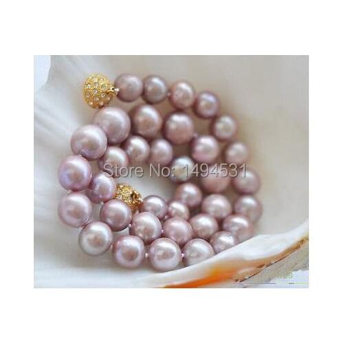 Wholesale Pearl Jewelry 17 Inches 10mm Round Purple Freshwater Pearl Necklace - Yellow Magnet Clasp - XZN39