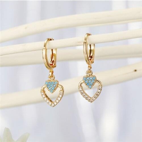 1Pair Simple Chic Rhinestone Hollow Heart Hoop Earrings For Women Cute Gold Metal Zircon Crystal Love Stud Earrings Jewelry