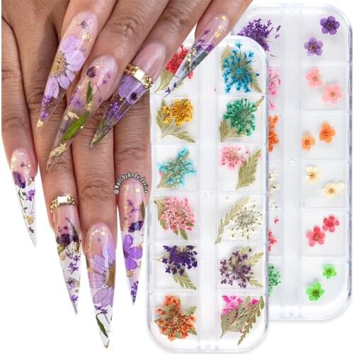 Mixed 3D Dried Flower Stickers Natural Floral Leaf Nail Art Decorations Decals DIY UV Gel Polish Manicure Jewelry JIF25-41-1