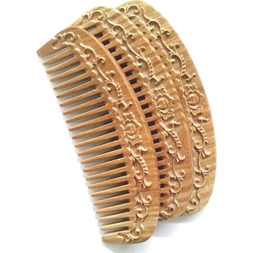 MC Unique Gift No Static Wooden Comb Premium Quality Natural Pocket Hair Comb Beard Comb Moustache Comb Green Sandalwood Carved
