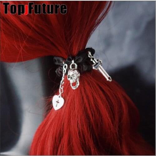 Girl Vintage Tuku y2k women gothic lolita cosplay Harajuku Punk large intestine cross skull hair rope elastic hair bands