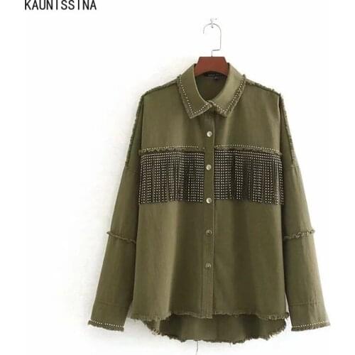 Vintage Fringe Beaded Loose Jacket Coat Women Fashion Long Sleeve Frayed Trim Ladies Streetwear Outerwear Tassel Jackets