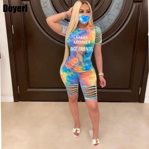 Tracksuit Women Two Piece Set Summer Shorts and Crop Top Set Biker Shorts Tie Dye Bodycon 2 Piece Club Outfits Matching Sets