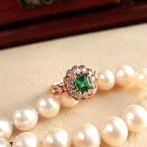Solid 18K Rose Gold 1.1ct Colombia Square Cut Moissanite Green Emerald Halo Ring Engagement Ring Fsahion Jewelry For Women