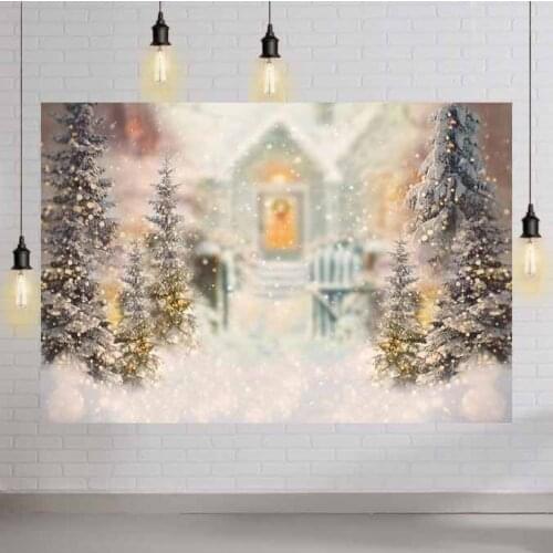 Winter Backgrounds for Photography Snow Pine Village Yard Merry Christmas Doll Child Scenic Photo Backdrop Photo Studio