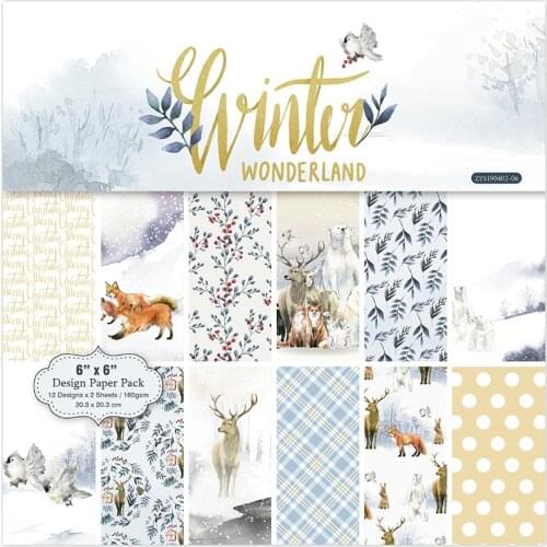 Winter Wonderland 24 sheet 6"X6" Scrapbooking design patterned paper pack handmade craft paper craft Background pad AlinaCraft
