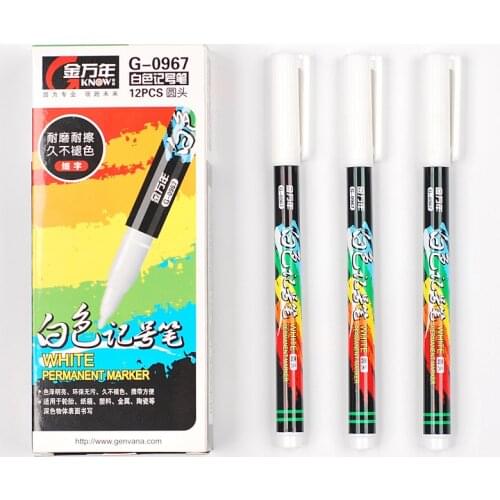 KNOW 12pcs Permanent Marker White Pen Fine Tip No-Fade Oil Paint Marker Smooth Writing for CD Graffiti Paper Metal Tires Markers