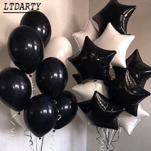 20pcs / lot 18inch white black star foil balloon birthday wedding party decoration latex helium ball wedding baby shower supplie
