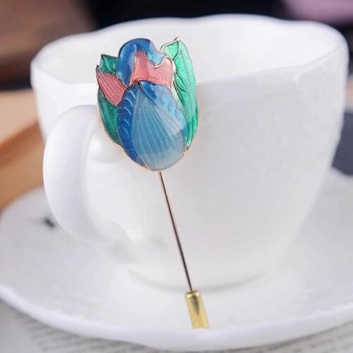 2018 Fashion Jewelry Korean Enamel Pin Metal Wedding Tulip Flower Brooch Men Lapel Pin Suit Brooch Safety Pin Brooches For Women