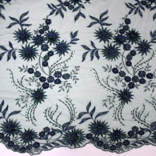 2021 African 3d Flower Tulle Handmade Beads Lace Fabrics With Sequins For Collection HY0972