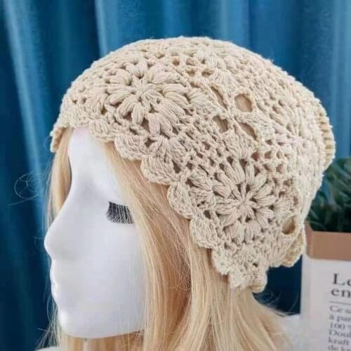 202103-2508774 grace Hand knitting Eyelash flower leisure lady Skullies Beanies cap women Headgear hat