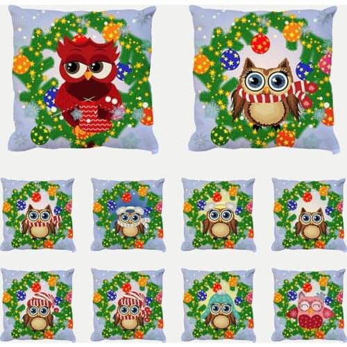 45cm*45cm Christmas Owl Flower Linen/cotton Throw Pillow Covers Couch Cushion Cover Home Throw Pillow Cover 1726