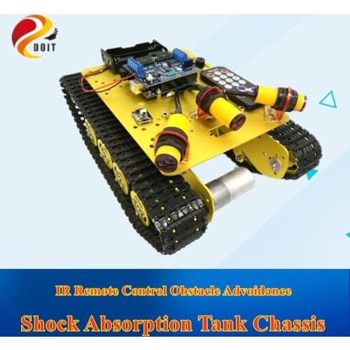 DOIT TS100 IR Control Shock Absorption Crawler Tracked Robot Tank Chassis with Obstacle Avoidance for Robot Education by Phone