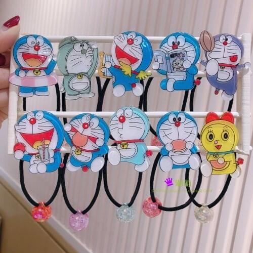 Anime Korean girl hair accessories Doraemon hair rope Doraemon cat hair tie Blue fat rubber band Adream round tie beads hair tie