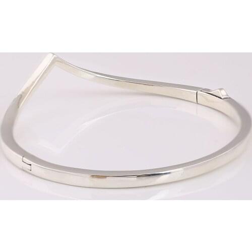 Authentic S925 Smooth Shining Wish Bangle Bracelet fit Lady Bead Charm DIY Jewelry