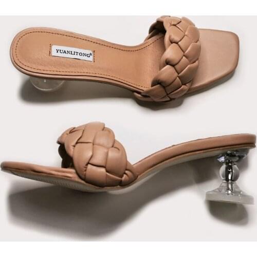 Transparent Heels Women Slides Weaving Fashion Style Noble Brand Design Woman Summer Slippers Shoes Hot Selling Outside Ladies