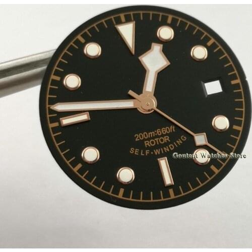 30.5mm Sterile Black Watch Dial with Hands fit NH35 ETA 2824 2836 Miyota 8215 821A,DG2813 3804 Automatic Movement