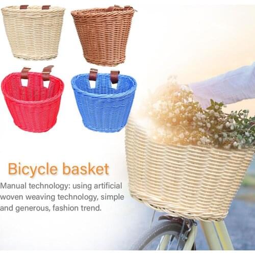 Kids Front Handlebar Rattan Handwoven Bike Basket Kids Woven Bike Basket For Boys And Girls Bicycles Wicker Basket