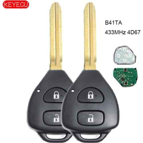 KEYECU 2PCS/lot Remote Key Fob 2 Button 433MHz 4D67 for Toyota Hilux 2004 2005 2006 2007 2008 FCC ID: B41TA Free programming