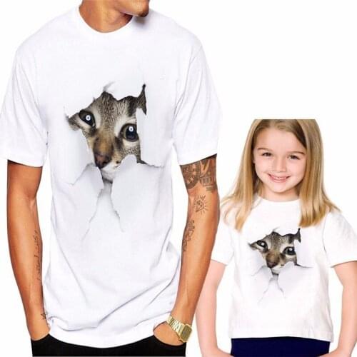 New Mother Father Daughter Son White T-Shirt Tops for Mommy and Me Matching Clothes 3D Cat Family Cotton T-shirts