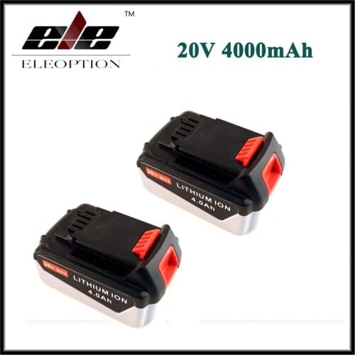 2 PCS ELEOPTION Rechargeable Power Tool Battery For Black & Decker 20V 4.0 Ah 4000mAh Lithium Ion Battery Pack LB2X4020 LBXR20