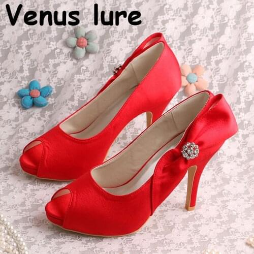 Custom Handmade High Heel Red Shoes for Wedding Women with Platform