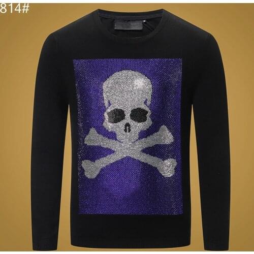 PP Skull Men Long Sleeve Round Neck Sweater Top Brand AAA Plein Sweater 100% Cotton Men Clothing pull homme Street Sportswear