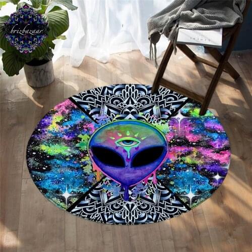 Trippy Alien Brizbazaar Floor Mat Watercolor Non-slip Round Carpet The Third Eye Bedroom Area Rugs Mandala Saucerman tapetes
