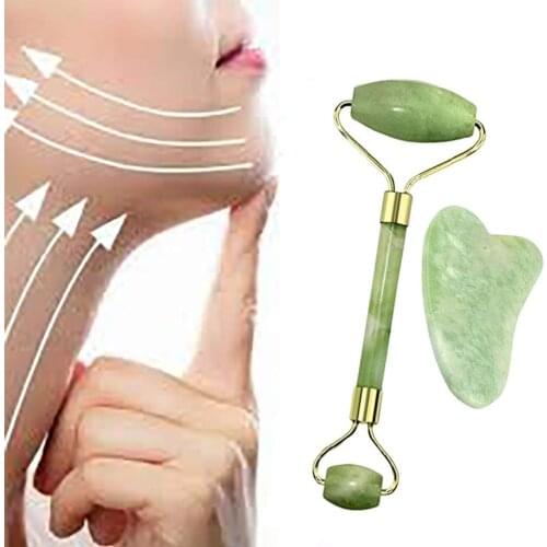 Natural Jade Roller Guasha Skin Scraper Facial Set Facial Stone Firming Face Anti-Aging Puffy Eyes Massager Neck Anti Wrinkle