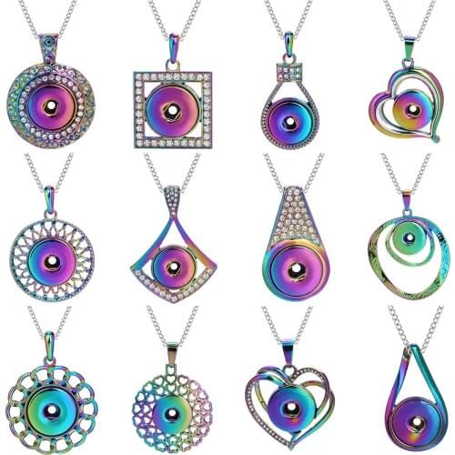 New Snap Jewelry Necklaces Metal Rhinestone Crystal Colorful 18mm Snap Buttons Necklace Pendant Fit DIY Snap Button Necklace