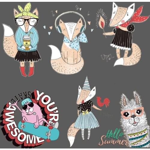 New Style Cartoon Animal Decoration Lovely Fox Heat Transfer Stickers Vinyl PVC Printed Appliques For Clothing Badges