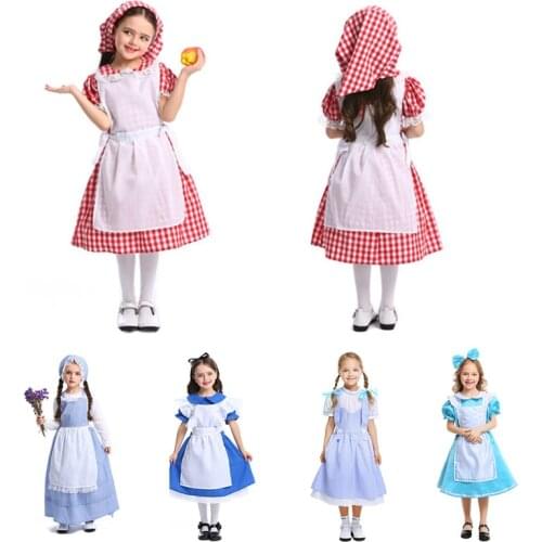 Halloween Girls Maid Dress Princess Dress Cosplay Alice Fancy Dress Dorothy Outfit Pastoral Style Maternal Grandmother Costume