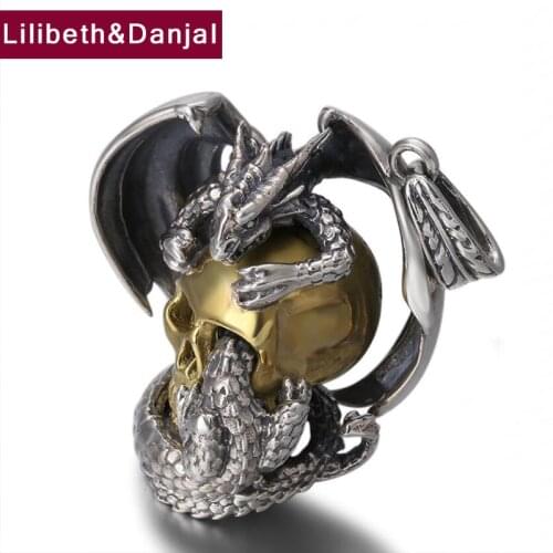 2019 Dragon Pendant 100% 925 Sterling silver Jewelry Men Women Punk Rock Skull Pterosaur Necklace Pendant Jewelry making P100