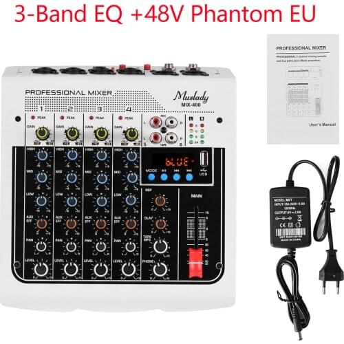 Muslady MIX-400 Professional 6-Channel Audio Mixer Mixing Console 3-Band EQ with Reverb Delay Effects Wireless Connect
