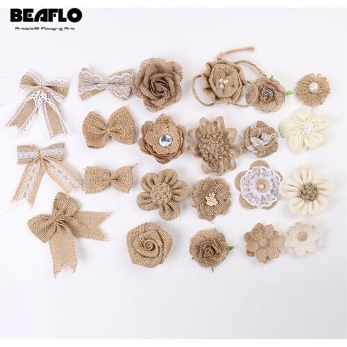 1pc Retro DIY Handmake Sackcloth Vintage Rustic Wedding Events Party Favors Supplies Jute Burlap Flowers Rose Shabby Decoration