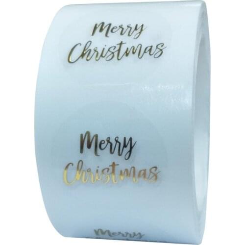 E-02 Merry Christmas Celebration Adhesive PVC Label 1 Inch Size Transparent Circle Adhesive Sticker For Present
