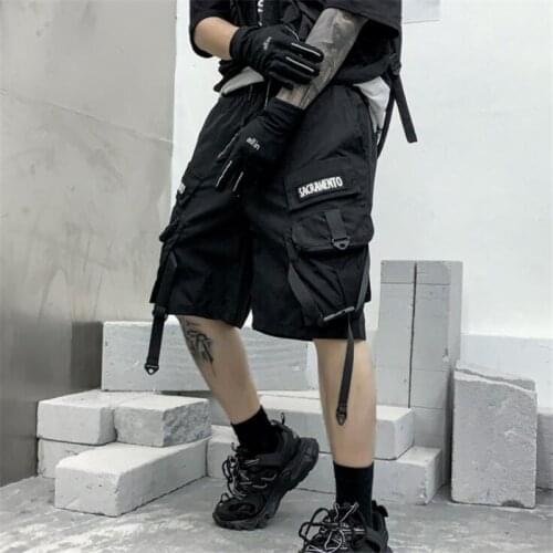 Hip Hop Cargo Shorts Men Harajuku Techwear Goth Knee-Length Shorts Man Loose Casual Streetwear Bermuda Masculina