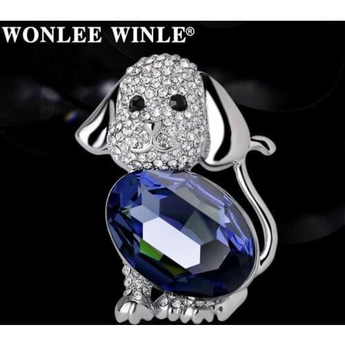 Wonlee Winle TOP Quality Full Rhinestone Austria Crystal Cute Dog Brooches for Women Fashion Jewelry